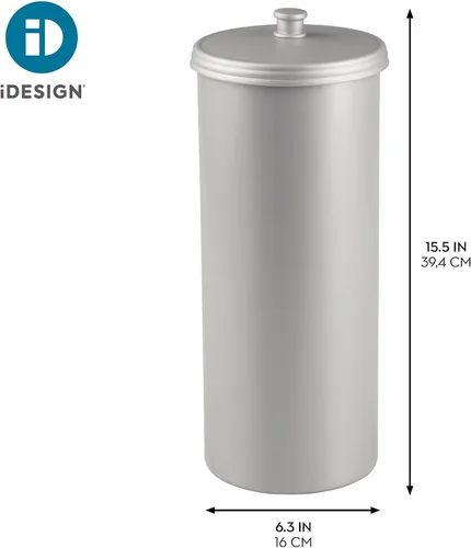 Vista 4 de iDesign Soporte Independiente para Papel Higiénico de Baño con Tapa para 3 Rollos Extra, Plata Con tapa, para 3 rollos adicionales
