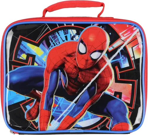 Vista 2 de Bioworld Marvel Spider-Man - Lonchera con aislamiento de superhéroe Spiderman, bolsa de almuerzo para niños, 11 pulgadas