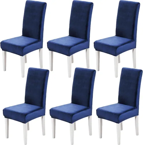 Vista 10 de Juego de 2 fundas de terciopelo suave para sillas de comedor, fundas elásticas de terciopelo para sillas, color negro