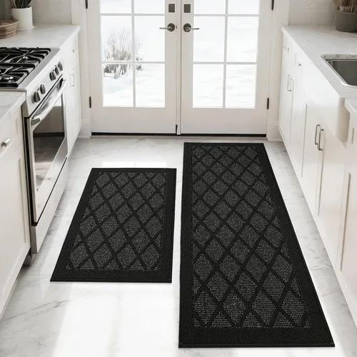 Vista 31 de COSY HOMEER Juegos de 2 Alfombras de Cocina Lavables Antideslizantes Tapetes de Cocina para Piso Absorbentes Alfombra Corredor de Cocina