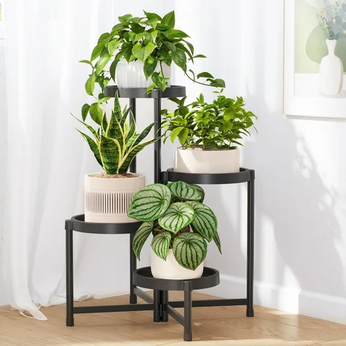 Vista 8 de LASZOLA Soporte plegable de 3 niveles para plantas de interior para múltiples macetas grandes, estante ajustable alto y resistente con estantería