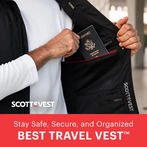 Vista 4 de SCOTTeVEST El mejor chaleco de viaje para hombre, 26 bolsillos ocultos, repelente al agua para viajes y más