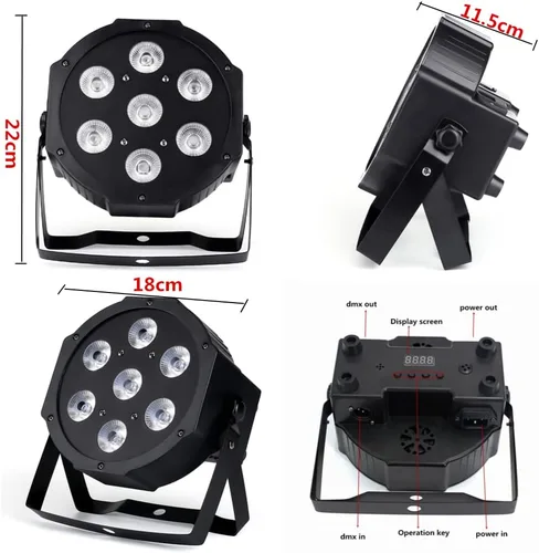 Vista 2 de Luz LED Par 7x12W de escenario con pruebas estrictas, luces LED RGBW 4en1, luces de DJ de escenario, control DMX512 activadas por sonido, luz