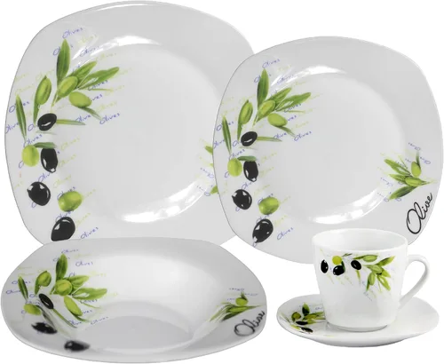 Vista 4 de Elegante y elegante juego de vajilla cuadrada de porcelana de 20 piezas para 4 personas para organizar fiestas y eventos, divertido diseño