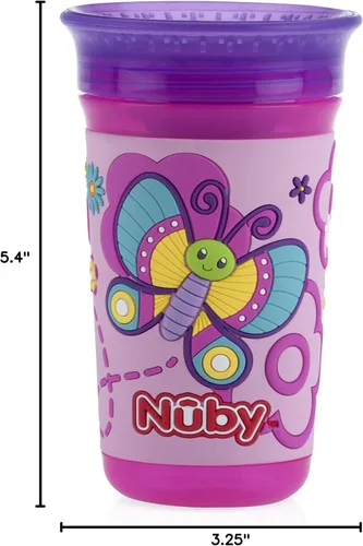 Vista 8 de Nuby 360 Degree Easy Sip 3D Grip Wonder Cup con funda de silicona impresa, morado, mariposa, 10 onzas