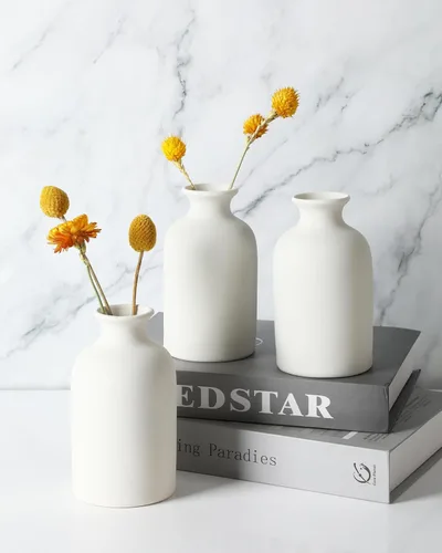 Vista 6 de YANLING 6 Piezas Jarrones de Cerámica Blancos para Decoración del Hogar, Jarrones de Cerámica Blanca de 5.6 pulgadas para Centros de Mesa, Pequeños