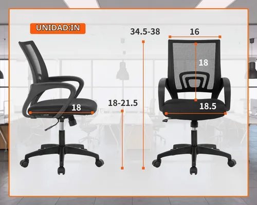 Vista 3 de Silla de oficina en casa, silla ergonómica de escritorio con respaldo medio, silla de computadora de malla, soporte lumbar, cómoda, ejecutiva