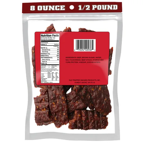 Vista 2 de Old Trapper, Trapper's Choice - Bistec de carne caliente y picante, paquete individual de 8 onzas, 0.35 oz de proteína y 70 calorías por porción