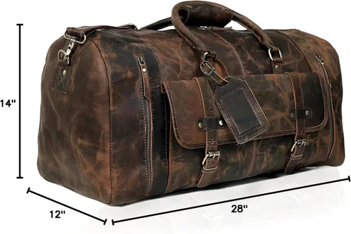 Vista 10 de Bolsa de viaje de cuero grande Bolsa de lona Bolsa de cabina de vuelo deportivo de gimnasio Bolsa de cuero Bolsa de equipaje grande para el fin