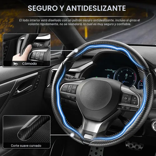 Vista 3 de Amiss 3 piezas de cubierta de volante de fibra de carbono antideslizante, diseño de mariposa impermeable y segmentado, protector de rueda