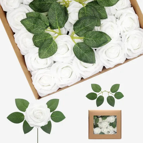 Vista 21 de Flores artificiales, rosas falsas de espuma de aspecto real, combo de flores artificiales de boda para ramos de boda, centros de mesa, arreglos