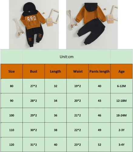 Vista 7 de Conjunto de sudadera con capucha y pantalones de manga larga para bebé niño y niño, 2 piezas, ropa de otoño