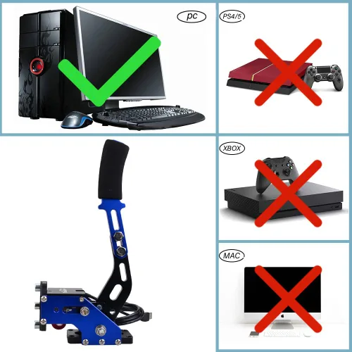 Vista 3 de PC Racing Game USB Handbrake for 16Bit SIM for Racing Games, Compatible with Logitech G27 G29 G920 G923 T500 T300 Simulate Linear Handbrake BlueWith