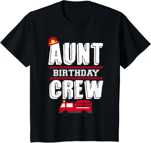 Vista 44 de Aunt Birthday Crew Fire Truck Fireman - Camiseta para fiesta de acogida, Negro, S