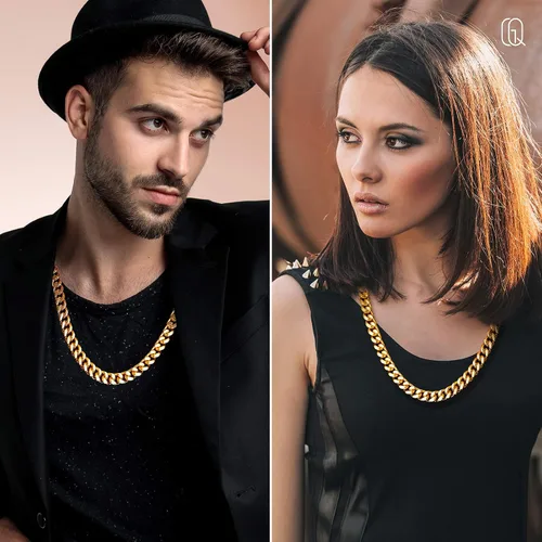 Vista 2 de QGoliver Cadena de eslabones cubanos para hombre, cadena de eslabones de Miami, collares de acero inoxidable, joyería de hip hop para hombres