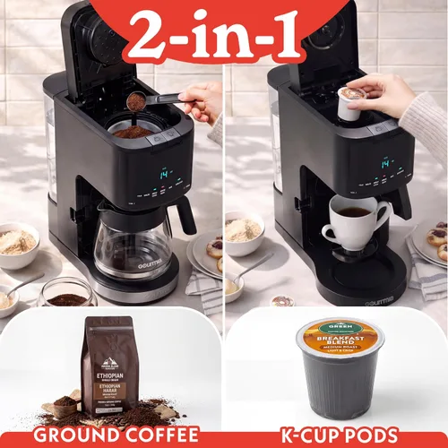Vista 2 de Gourmia - Cafetera de 12 tazas y una sola porción, jarra de vidrio, color negro