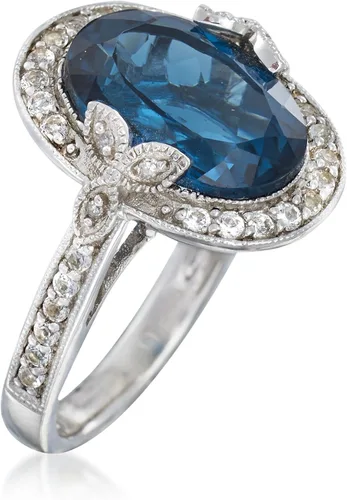 Vista 3 de Ross-Simons 7.89 ct. t.w. London Blue and White Topaz Ring With Diamond Accents in Sterling Silver