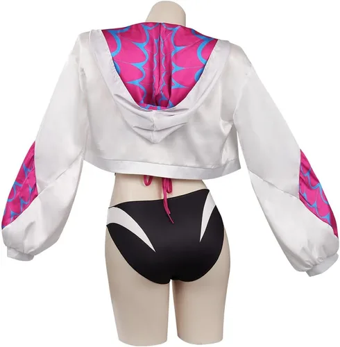 Vista 3 de Traje de baño de superhéroe para mujer, traje de baño de dos piezas, top corto con abrigo