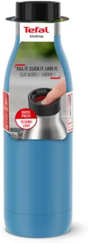Vista 4 de TEFAL BLUDROP Botella de agua reutilizable, botella de acero inoxidable reutilizable, bebidas frías y calientes, apta para lavavajillas, a prueba