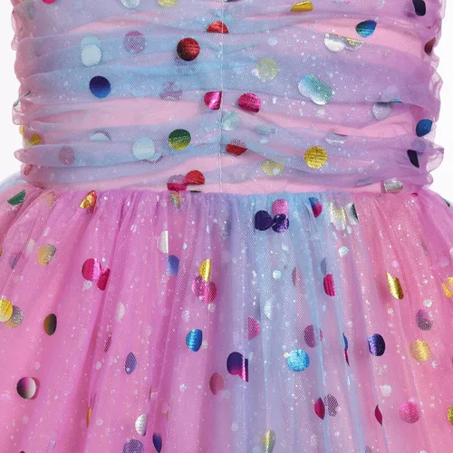 Vista 6 de IMEKIS Toddler Baby Girls Birthday Dress Rainbow Confetti Dots Tiered Tulle Dress Cake Smash Photo Shoot Outfit 1-6T