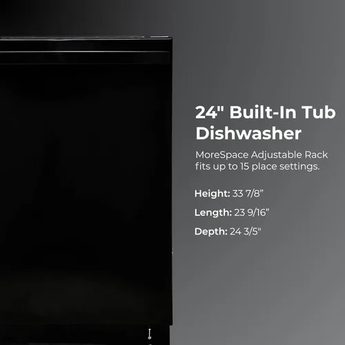 Vista 2 de Kenmore Lavavajillas Empotrado de 24" - Tina Silenciosa con TurboDry, Detección de Fugas y SmartWash para Suciedad - 15 Cubiertos - 49 DBA - Negro