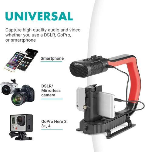 Vista 2 de Movo micrig Extreme Sport Edition – Mango de vídeo con micrófono estéreo integrados, Parabrisas, & Fisheye Lente para iPhone 5, 5 C, 5S, 6, 6s, 7