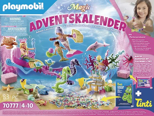 Vista 2 de Playmobil 70777 Calendario de Adviento para el baño, sirenas mágicas, divertido juego de rol imaginativo, juegos adecuados para niños a partir de 4