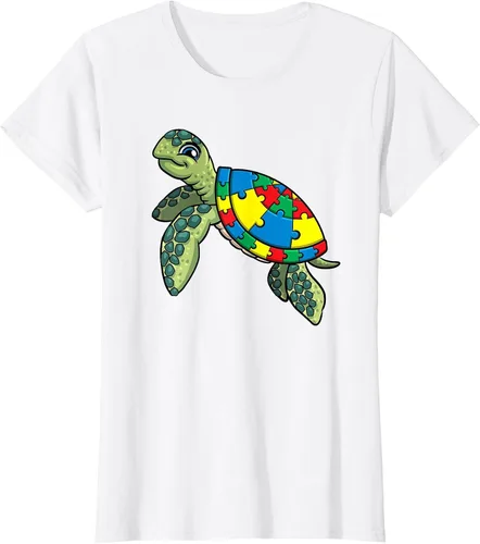 Vista 39 de Turtle Puzzle Pieces for Autism Awareness Kids Women Teacher T-Shirt Asphalt Grey