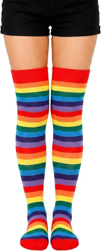 Vista 23 de Calcetines altos para mujer, calcetines altos a rayas hasta el muslo Bandera estadounidense