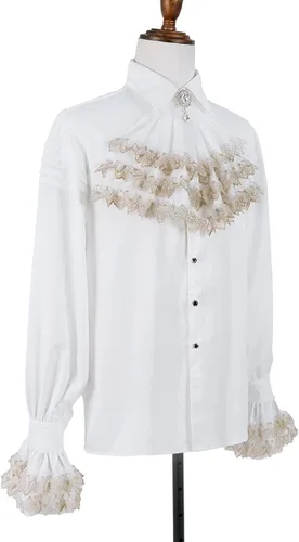 Vista 2 de Camisa medieval de pirata renacentista para hombre, con volantes, manga larga, gótica