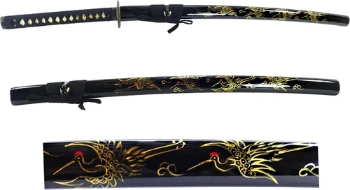 Vista 2 de Makoto Espada Katana Samurái negra forjada a mano de 41 pulgadas, pintada a mano, vaina negra de alto brillo