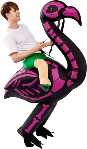 Vista 4 de Spooktacular Creations Disfraz inflable para adulto disfraz de flamenco inflable de aire flamenco de esqueleto para fiestas de disfraces de Halloween