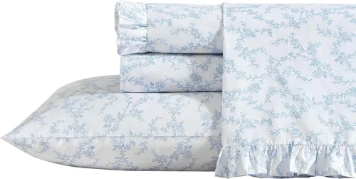 Vista 16 de Laura Ashley - Juego de sábanas individual, ropa de cama de percal de algodón fresca y suave con bolsillos profundos, ligera para comodidad durante