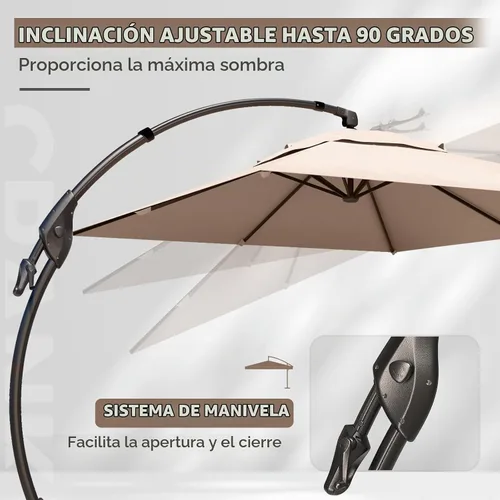 Vista 5 de Grand Patio 9x12 pies Sombrilla voladiza con base y funda para exterior, sombrilla rectangular de aluminio para terraza y jardín (Champán, 9x12 pies)