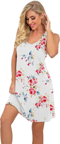 Vista 4 de PrinStory Camisones sin mangas para mujer, camisón de algodón con espalda cruzada para mujer