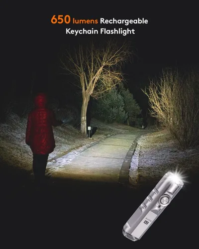 Vista 3 de RovyVon Aurora A2 G4 - Linterna de llavero brillante USB C recargable EDC, linterna de 650 lúmenes con clip magnético pequeño, función de bloqueo