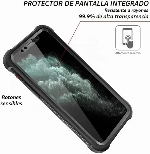 Vista 3 de Dexnor Funda para iPhone 11 Pro con protector de pantalla, transparente, resistente, de cuerpo completo, a prueba de golpes, parte trasera dura