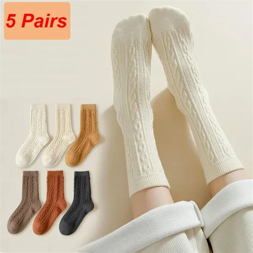 Vista 2 de TRENIS 5 Pairs Autumn And Winter Women Medium Tube Socks Versatile Comfortable Breathable Pure