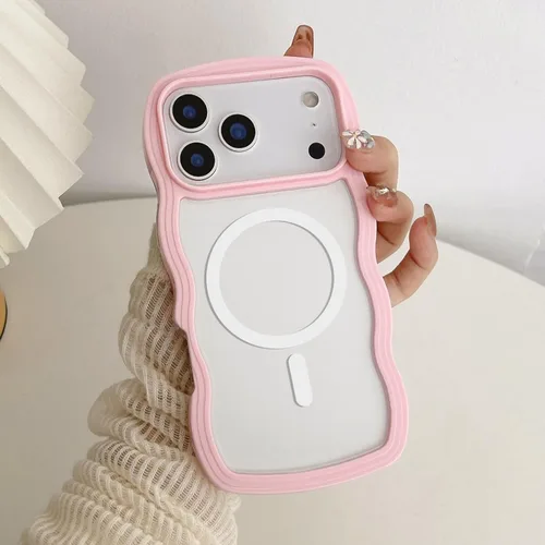 Vista 47 de QLTYPRI Funda magnética para iPhone 11 compatible con Magsafe, bonita funda transparente con marco de onda rizada para niñas y mujeres, parachoques