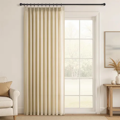 Vista 37 de Topfinel 2 paneles de cortinas plisadas de lino beige y blanco de 63 pulgadas de largo, para dormitorio y sala de estar, cortinas semitransparentes