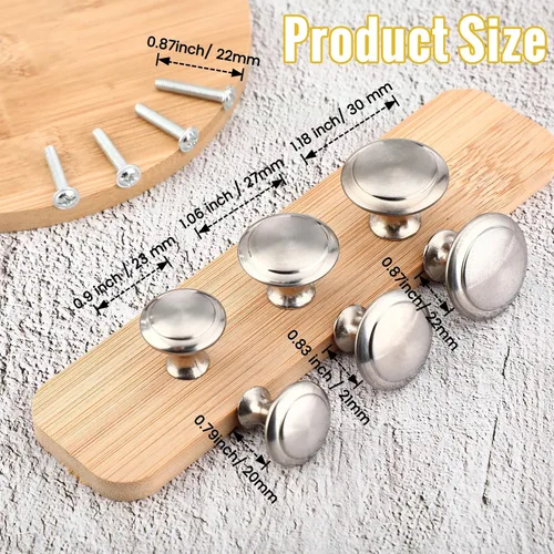 Vista 2 de Bememo Paquete de 100 pomos para gabinetes de cocina, asas redondas plateadas para cajones, aparadores y gabinetes, accesorios duraderos