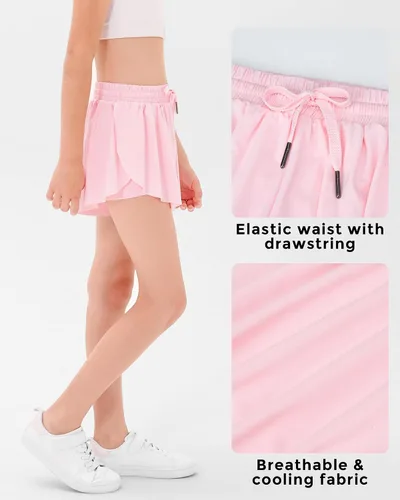 Vista 5 de Stelle Pantalones cortos fluidos con bolsillos para niñas, falda atlética para correr, cintura alta, mariposa, 2 en 1, pantalones cortos deportivos