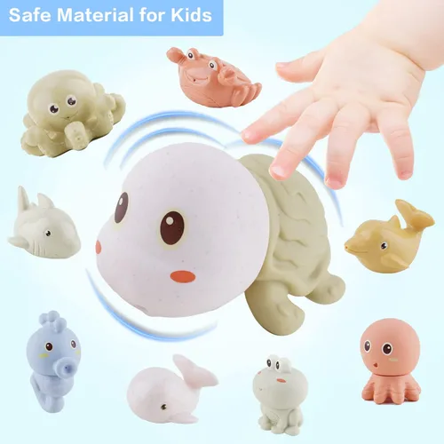 Vista 5 de AMCHSURI Juguetes de baño de animales marinos sin moho, paquete de 10 Juguetes sensoriales de agua para bebés de 6 a 18 meses y niños pequeños