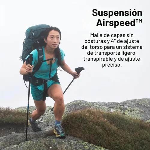 Vista 4 de Osprey Eja 58L Mochila ultraligera para mujer, color morado WM-L