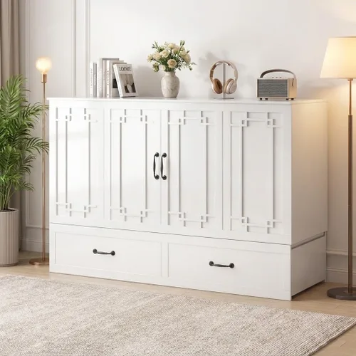 Vista 11 de Murphy - Cama de gabinete con colchón de tres pliegues, Queen, color Cereza