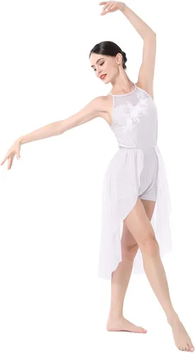 Vista 2 de Vestido de baile lírico para mujer, diseño de flor halter, disfraz de baile contemporáneo, vestido de ballet para adultos