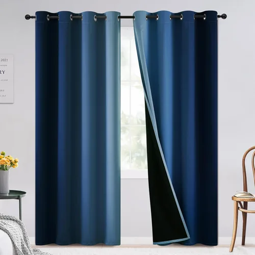 Vista 73 de SimpleHome Cortinas degradadas degradadas para oscurecer la habitación de 36 pulgadas de largo para dormitorio, con ojales y bloqueo de luz Negro