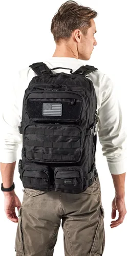 Vista 9 de Mochila Táctica Falko para Hombre y Mujer 50L Mochila 2.4 Veces Más Fuerte Mochila Militar Grande Tipo Molle, Mochila de Emergencia para Exteriores