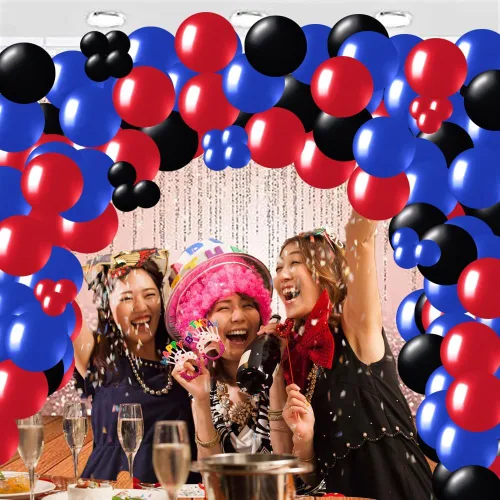 Vista 5 de Kit de arco de guirnalda de globos azul marino, rojo y negro, 138 globos de látex de látex azul real, rojo y negro, globos de cumpleaños
