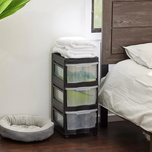 Vista 8 de Life Story Cajones clásicos de almacenamiento de plástico de 3 niveles y organizador con ruedas para uso en el hogar, dormitorio u oficina, Negro